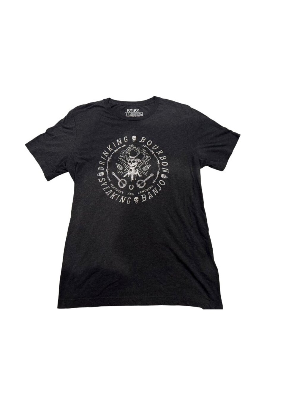 KY For KY Drinking Bourbon Banjo Graphic Tee Black Gray Cotton Blend Unisex Larg